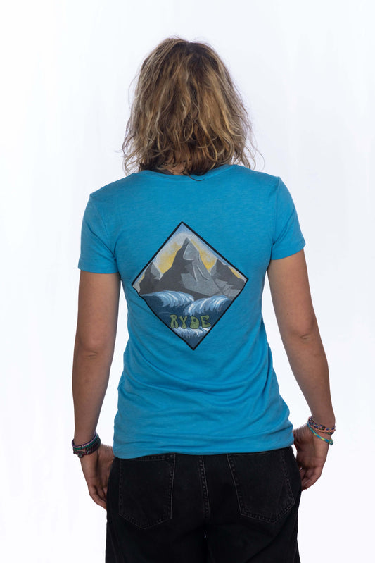 ryde 4 lyfe - women's Free Flow Fitted T-Shirt - turquoise - back