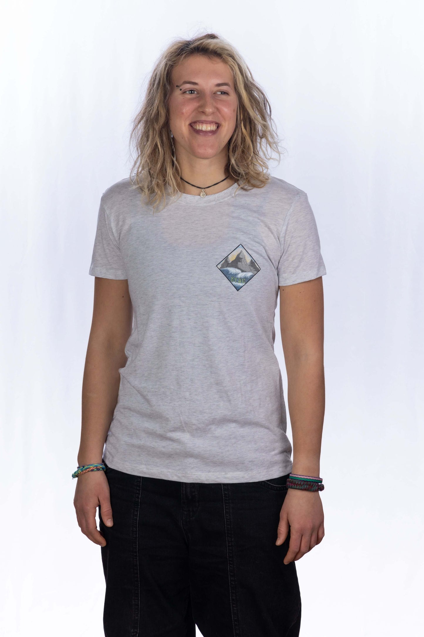 ryde 4 lyfe - women's Free Flow Fitted T-Shirt - heather white - front